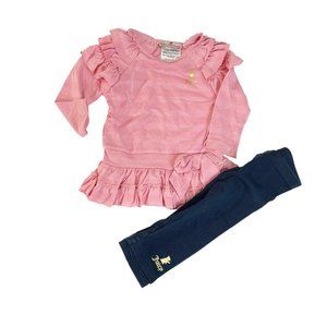 Juicy Couture Baby Girl 3-6 Month 2 Piece Pink Outfit Set Leggings Ruffle Top